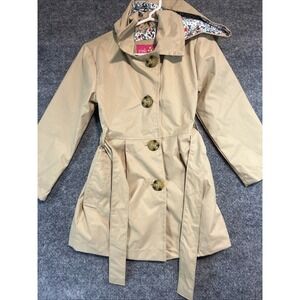Pink Platinum Girls Khaki Belted Trench Coat with Hood - Size 4